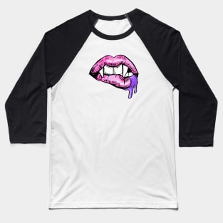 Pastel Goth Pink Lips With Fangs Baseball T-Shirt